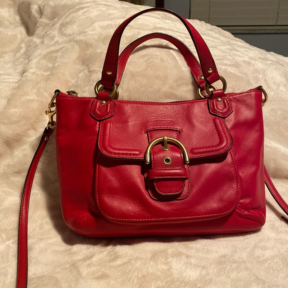 Small two way red coach bag
